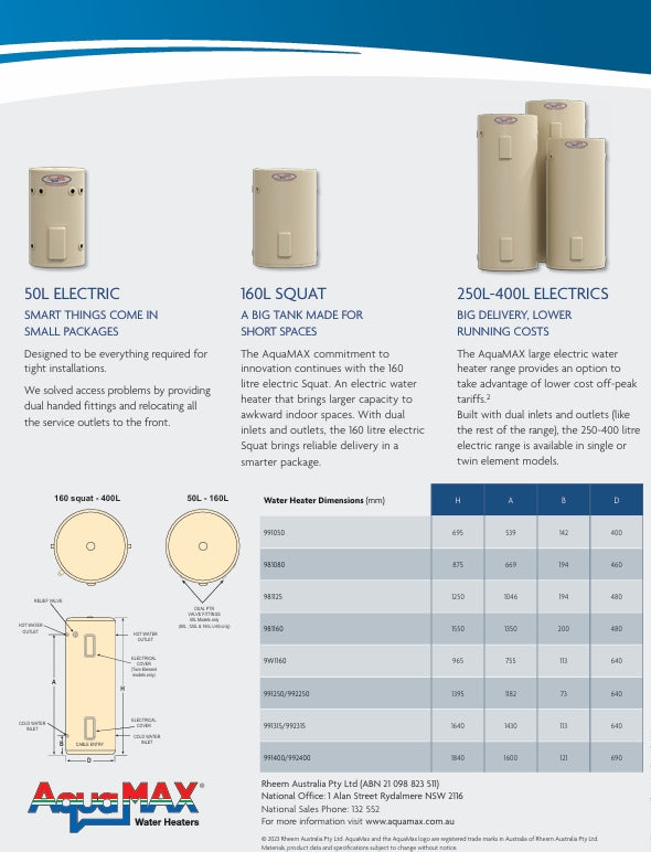 Aquamax Electric 160ltr Hot Water Unit