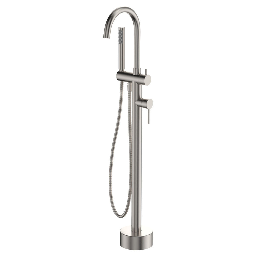 Product image of Fienza KAYA Floor Mounted Bath Mixer with Hand Shower Brushed Nickel (213113BN)