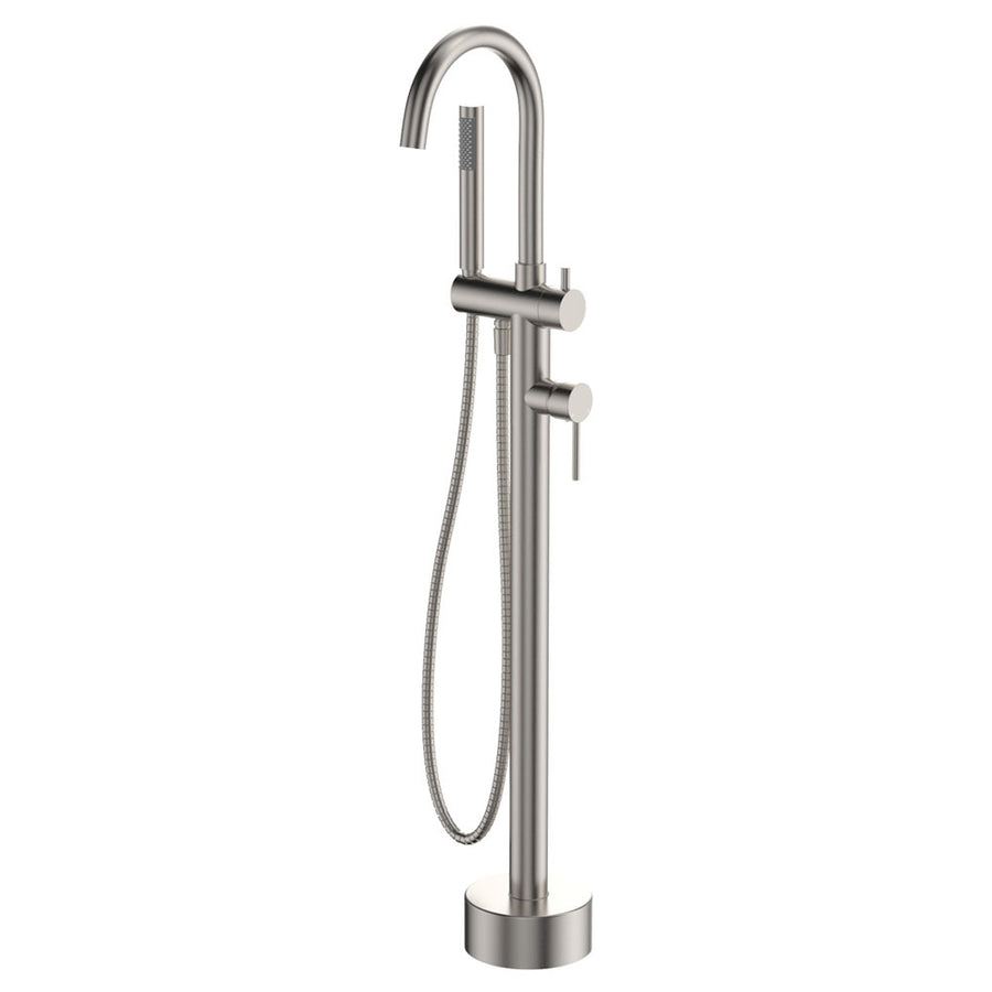 Product image of Fienza KAYA Floor Mounted Bath Mixer with Hand Shower Brushed Nickel (213113BN)