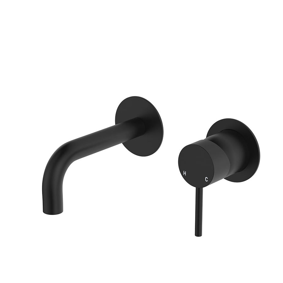 Product image of Fienz KAYA Basin/Bath Wall Mixer Set Round Plates 130mm Outlet Matte Black LF SUS304 -228104B-130-LF