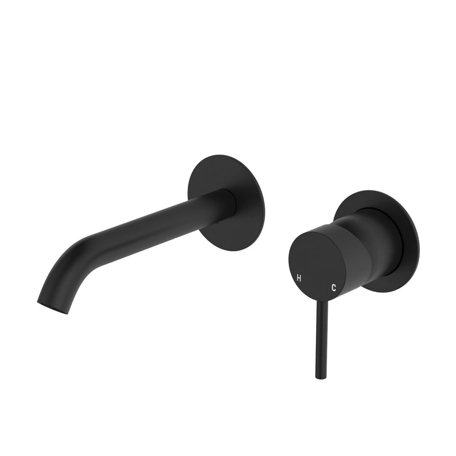 Product image of Fienza KAYA Basin/Bath Wall Mixer 160mm Outlet Set Matte Black Round Plates