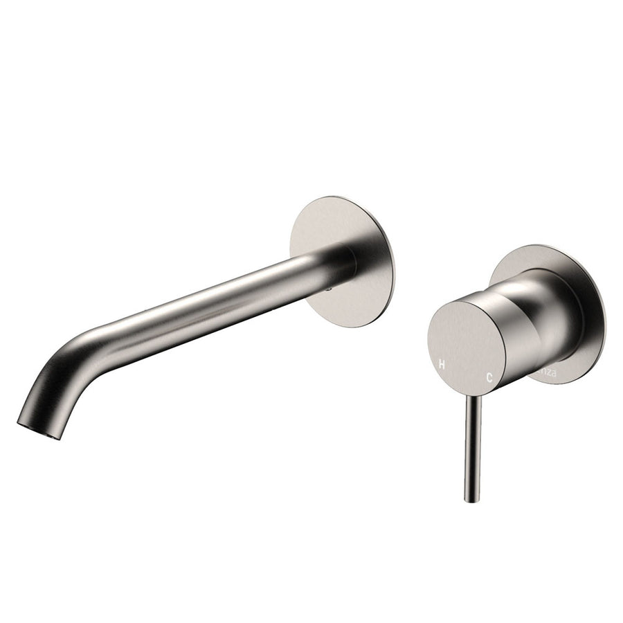 Product image of Fienza KAYA Basin/Bath Wall Mixer 200mm Outlet Set Brushed Nickel Round Plates (228104BN-200)
