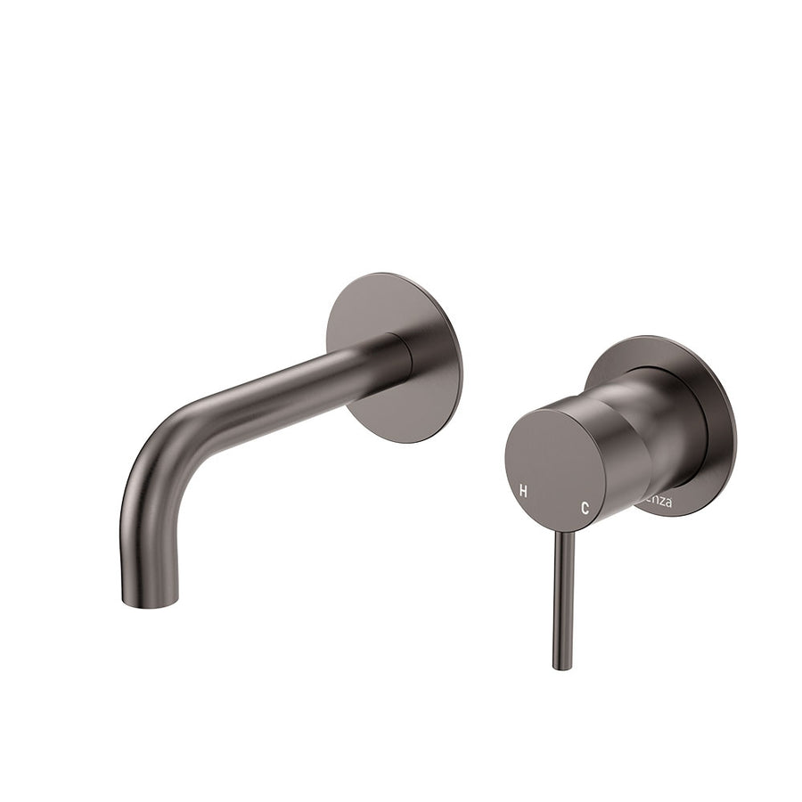 Product image of Fienza KAYA Basin/Bath Wall Mixer Set Round Plates 130mm Outlet Gun Metal LF SUS304 (228104GM-130-LF