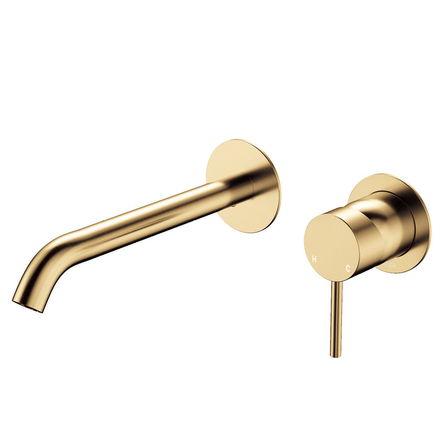 Product image of Fienza KAYA Basin/Bath Wall Mixer 200mm Outlet Set Urban Brass Round Plates