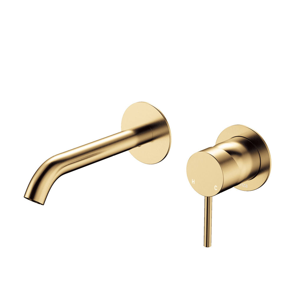 Product image of Fienza KAYA Basin/Bath Wall Mixer 160mm Outlet Set Urban Brass Round Plates (228104UB)