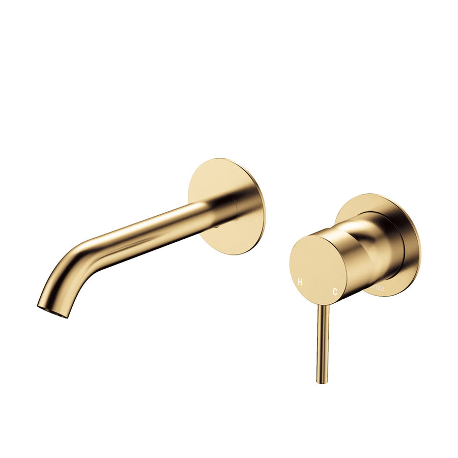 Product image of Fienza KAYA Basin/Bath Wall Mixer 160mm Outlet Set Urban Brass Round Plates (228104UB)