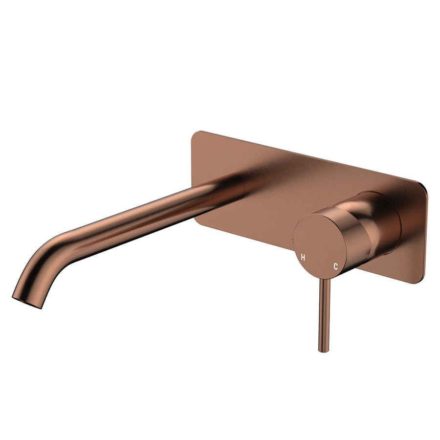 Product image of Fienza KAYA Basin/Bath Wall Mixer Set Rectangular Plate 200mm Outlet Brushed Copper LF SUS304