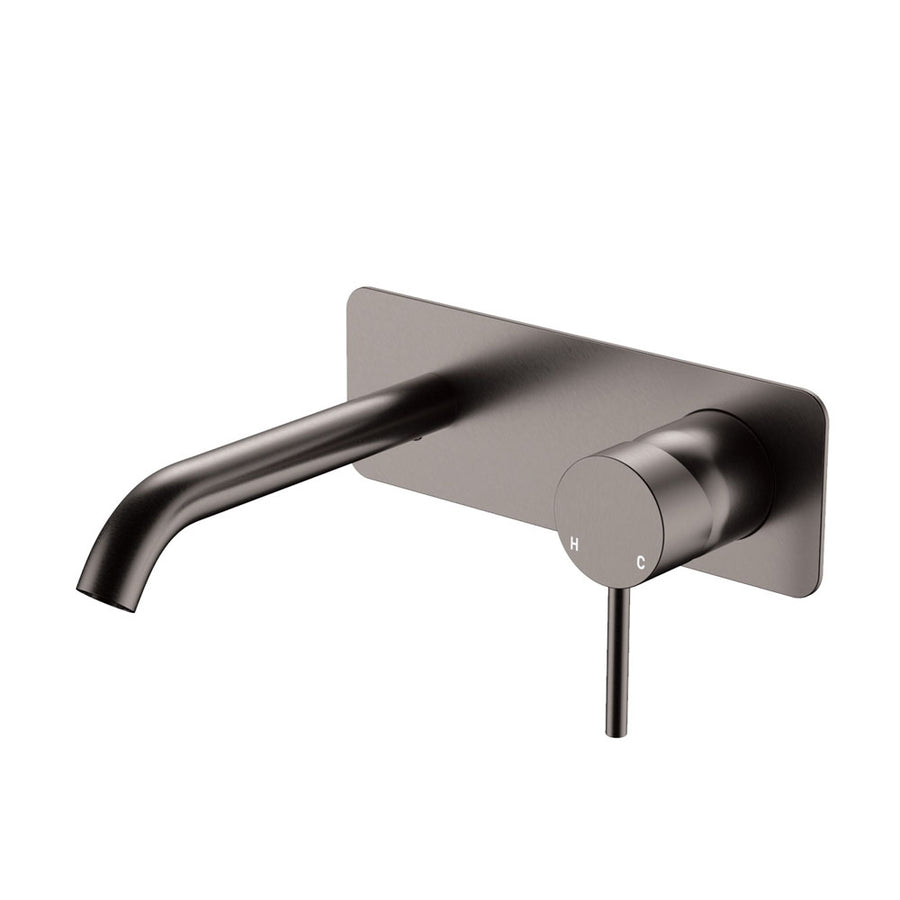 Product image of Fienza KAYA Basin/Bath Wall Mixer 160mm Outlet Set Gun Metal Soft Square Plate (228106GM)