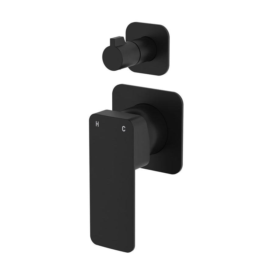 Product image of Fienza TONO Wall Diverter Mixer Small Square Plates Matte Black LF SUS304
