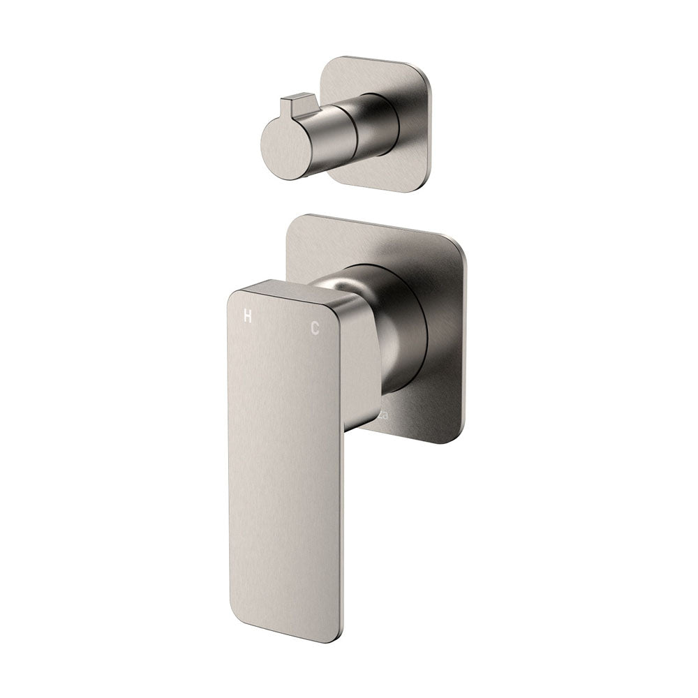 Fienza TONO Wall Diverter Mixer Small Square Plates Brushed Nickel LF SUS304
