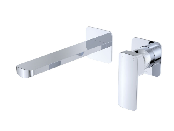 Product image of Fienza TONO Basin/Bath Wall Mixer 200 mm Outlet Set Small Square Plates Chrome 233104-200-LF)