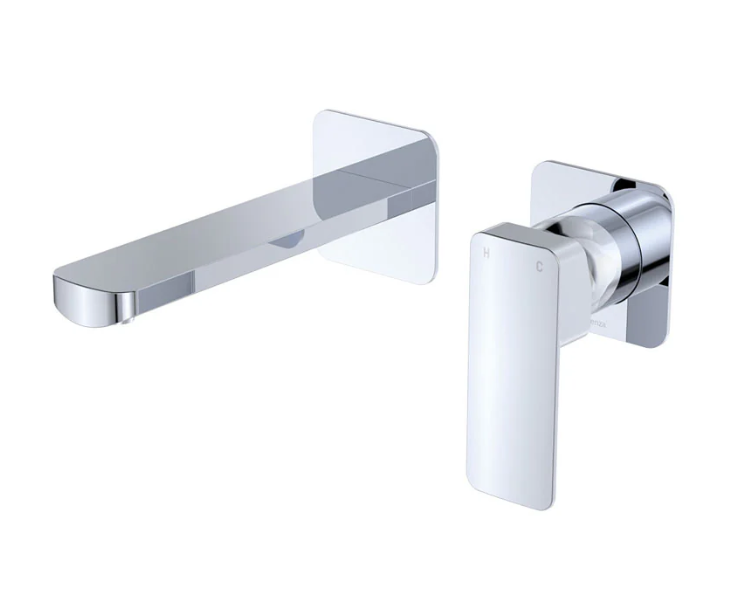 Product image of Fienza TONO Basin/Bath Wall Mixer 160 mm Outlet Set Small Square Plates Chrome (233104-LF)