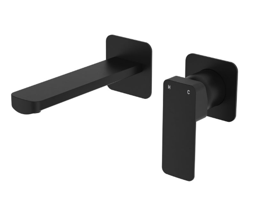 Product image of Fienza TONO Basin/Bath Wall Mixer 160 mm Outlet Set Small Square Plates Matte Black (233104B-LF)