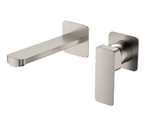 Product image of Fienza TONO Basin/Bath Wall Mixer 160 mm Outlet Set Small Square Plates Brushed Nickel (233104BN-LF)