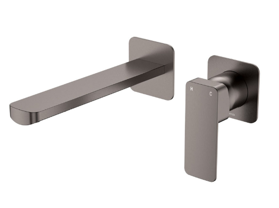 Product image of Fienza TONO Basin/Bath Wall Mixer Set 200mm Outlet SM Square Plates Gun Metal LF SUS304
