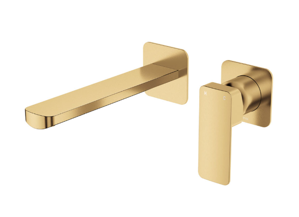 Product image of Fienza TONO Basin/Bath Wall Mixer Set 200mm Outlet SM Square Plates Urban Brass LF SUS304