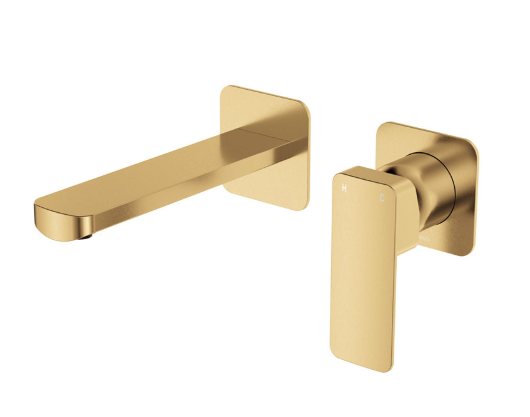 Product image of Fienza TONO Basin/Bath Wall Mixer Set 160mm Outlet SM Square Plates Urban Brass LF SUS304
