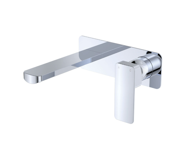Product image of Fienza TONO Basin/Bath Wall Mixer 200 mm Outlet Set Large Square Plates Chrome (233106-200-LF)