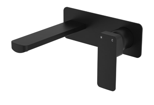Product image of Fienza TONO Basin/Bath Wall Mixer 160 mm Outlet Set Large Square Plates Matte Black - 233106B-LF