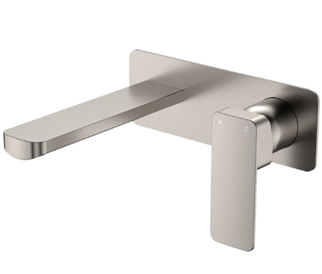Product image of Fienza TONO Basin/Bath Wall Mixer Set 160mm Outlet Lge Rectangular Plate Brshed Nickel LF SUS304