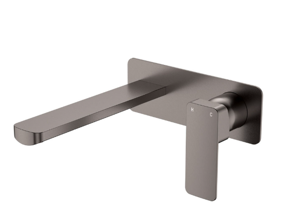 Product image of Fienza TONO Basin/Bath Wall Mixer Set 200mm Outlet Lge Rectangular Plate Gun Metal LF SUS304

