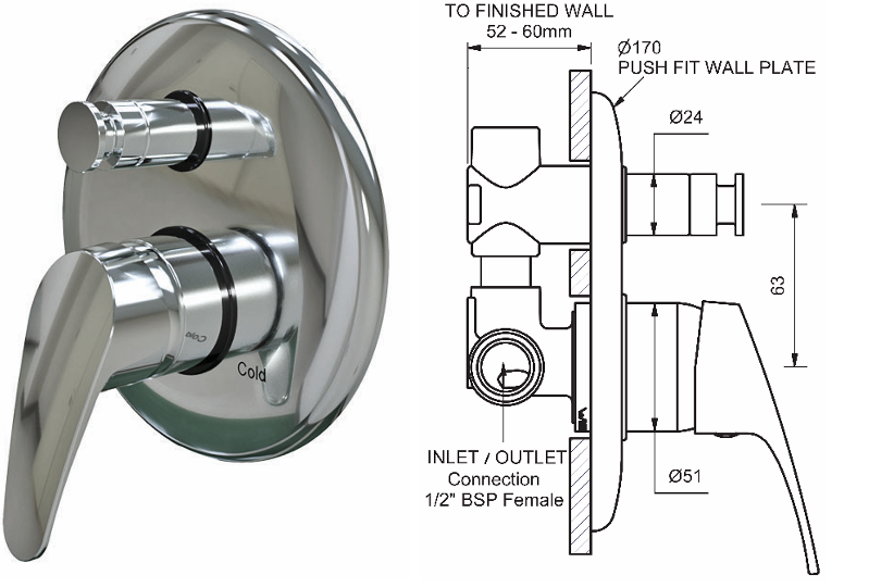 Product image of Fiesta Cp Divertor Shower Mixer - 40mm