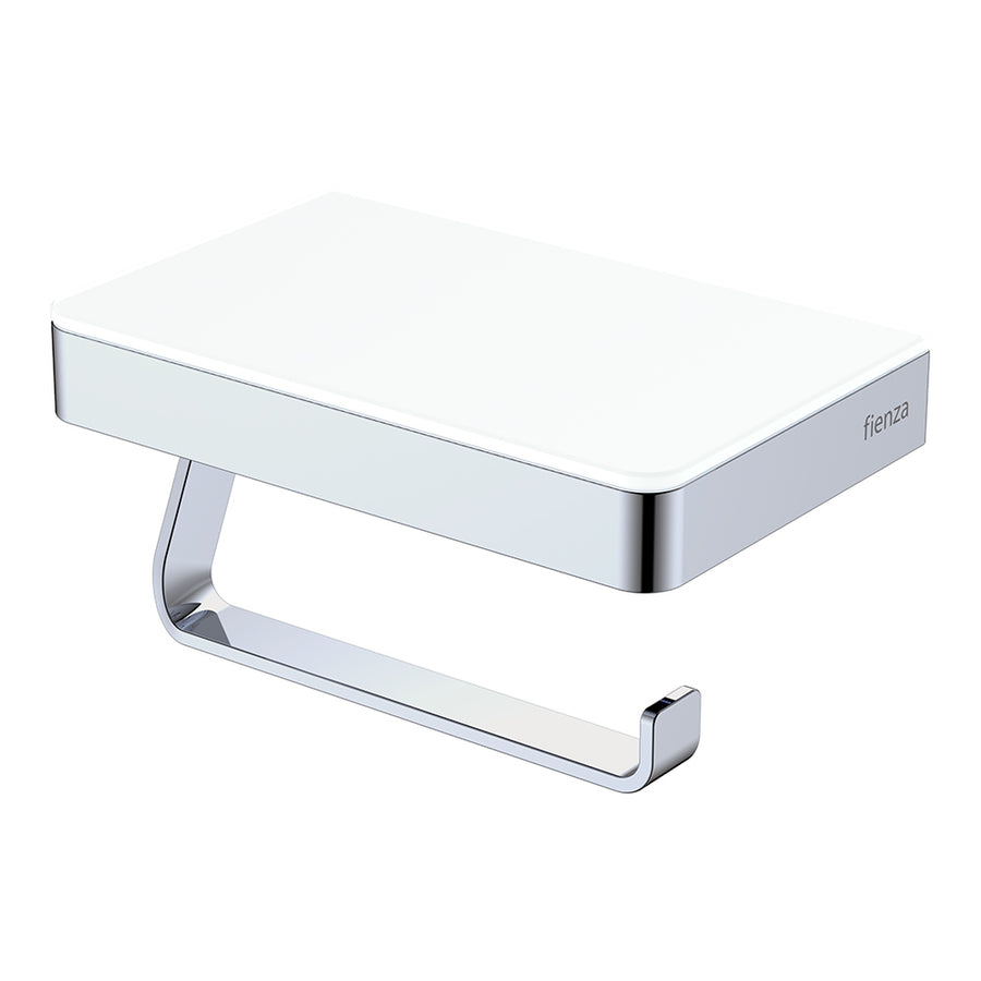 Product image of Fienza TONO Toilet Roll Holder with Glass Shelf SUS304 Chrome/White (85109)