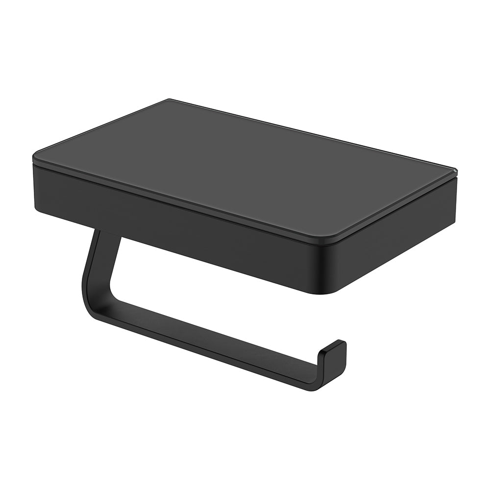 Product image of Fienza TONO Toilet Roll Holder with Glass Shelf SUS305 Matte Black (85109MB)