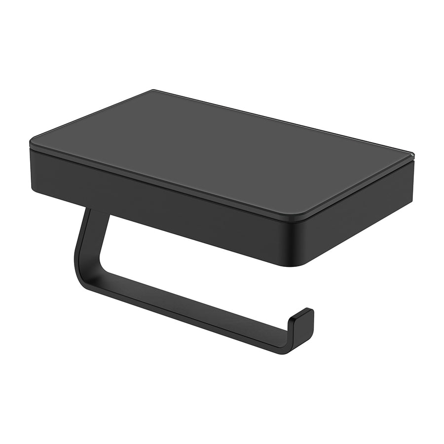 Product image of Fienza TONO Toilet Roll Holder with Glass Shelf SUS305 Matte Black (85109MB)